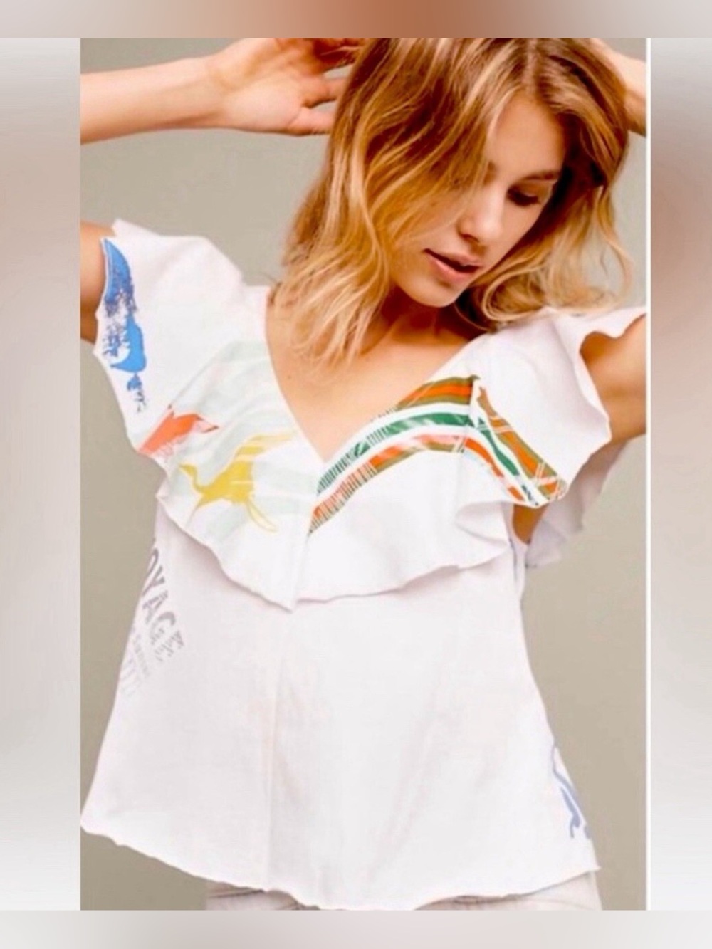 Anthropologie Akemi + Kin Bon Voyage Ruffle Flounce Cotton Tank Top White Size M